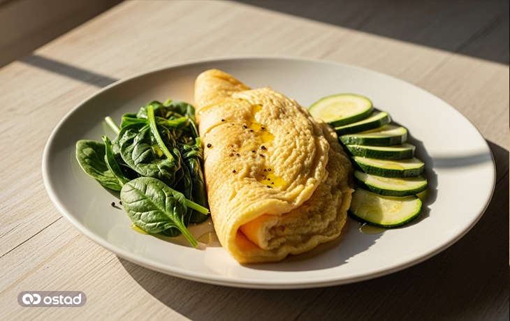 تخم‌مرغ آب‌پز یا املت ساده با سبزیجات بخارپز