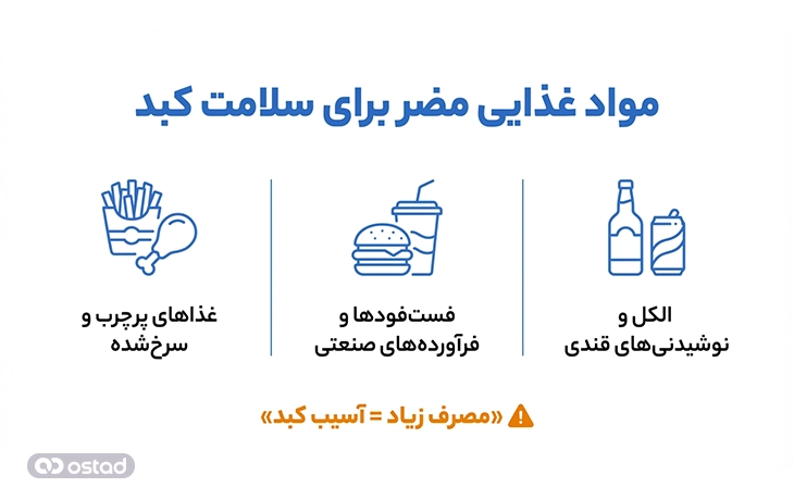 اینفوگرافی آموزش مواد غذایی مضر برای سلامت کبد