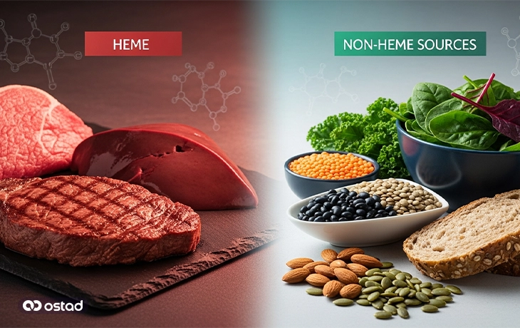مقایسه مواد غذایی دارای آهن هم و آهن غیر‌هم