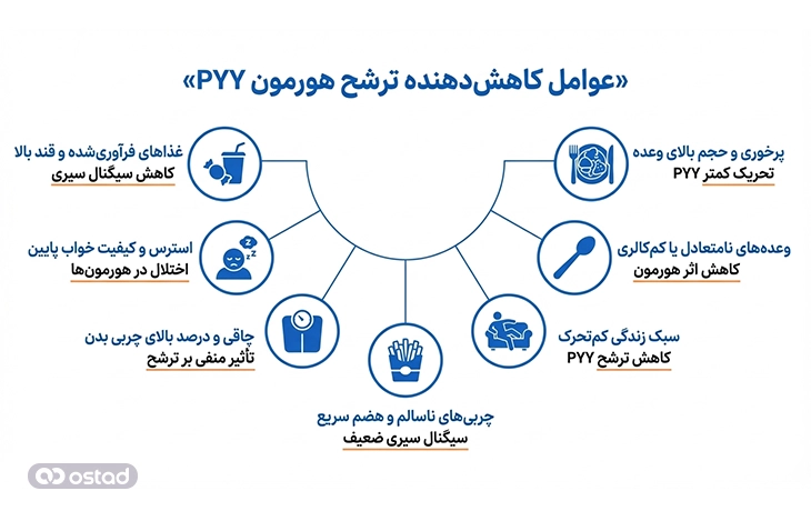 اینفوگرافی آموزش عوامل کاهش دهنده ترشح هورمون PYY 