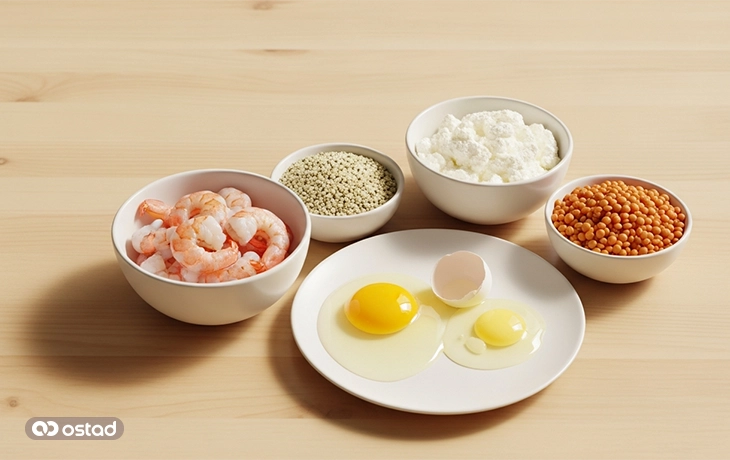 میز متشکل از بهترین منابع تامین پروتئین روزانه