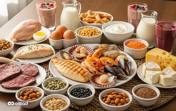 میز متشکل از منابع پروتئینی برای پر شدن عضلات صورت