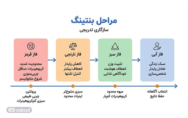 اینفوگرافی آموزش مراحل رژیم بنتینگ