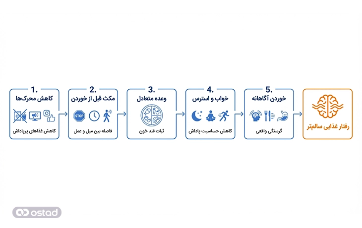 نمودار توضیح چگونه می‌توان سیستم پاداش را در رفتار غذایی مدیریت کرد؟