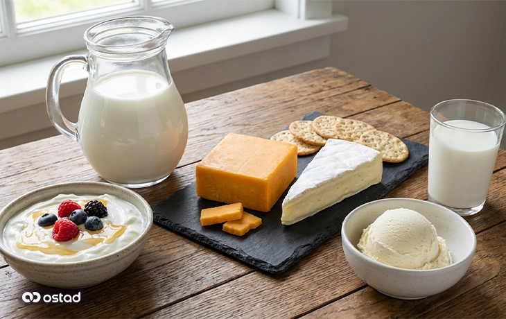 میزی از محصولات لبنی