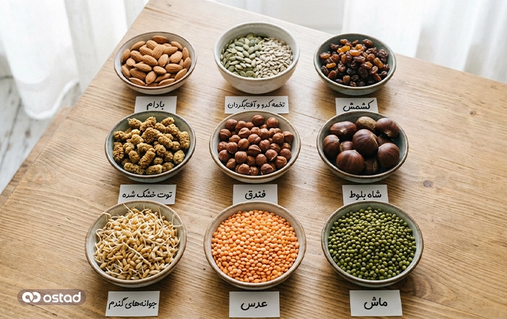 مغز‌ها و دانه‌ها در رژیم غذایی قلیایی