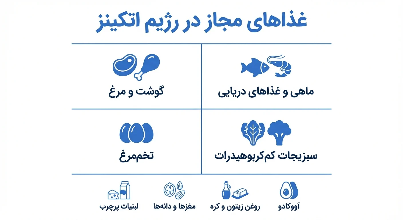 اینفوگرافی غذاهای مجاز در رژیم اتکینز