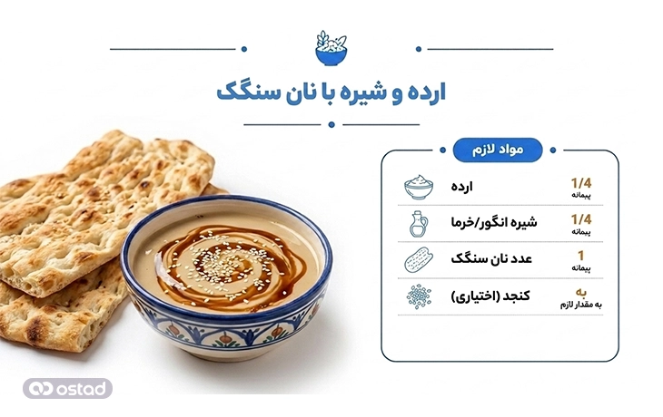 ارده و شیره با نان سنگک