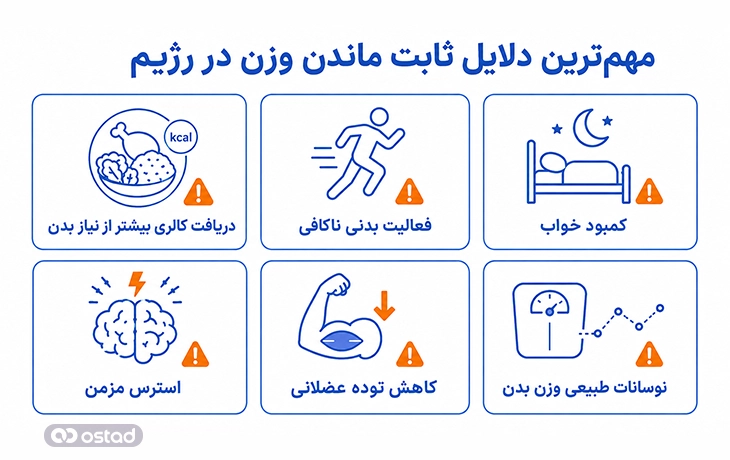 اینفوگرافیک مهم‌ترین دلایل ثابت ماندن وزن در رژیم