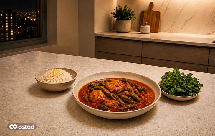 خوراک بامیه با مرغ