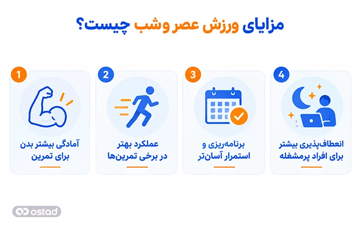 اینفوگرافیک مزایای ورزش عصر و شب چیست؟