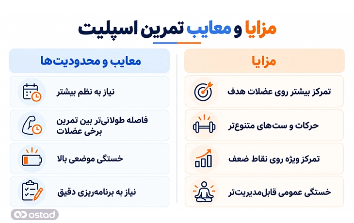 اینفوگرافیک مزایا و معایب تمرین اسپلیت